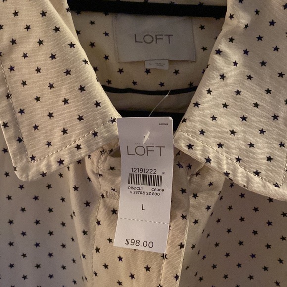 Ann Taylor Loft Cream Navy Star Cotton Trench NWT Size L - Picture 2 of 6